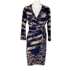 BCBGMaxazria Alberta black tan print wrap dress Small S HH10